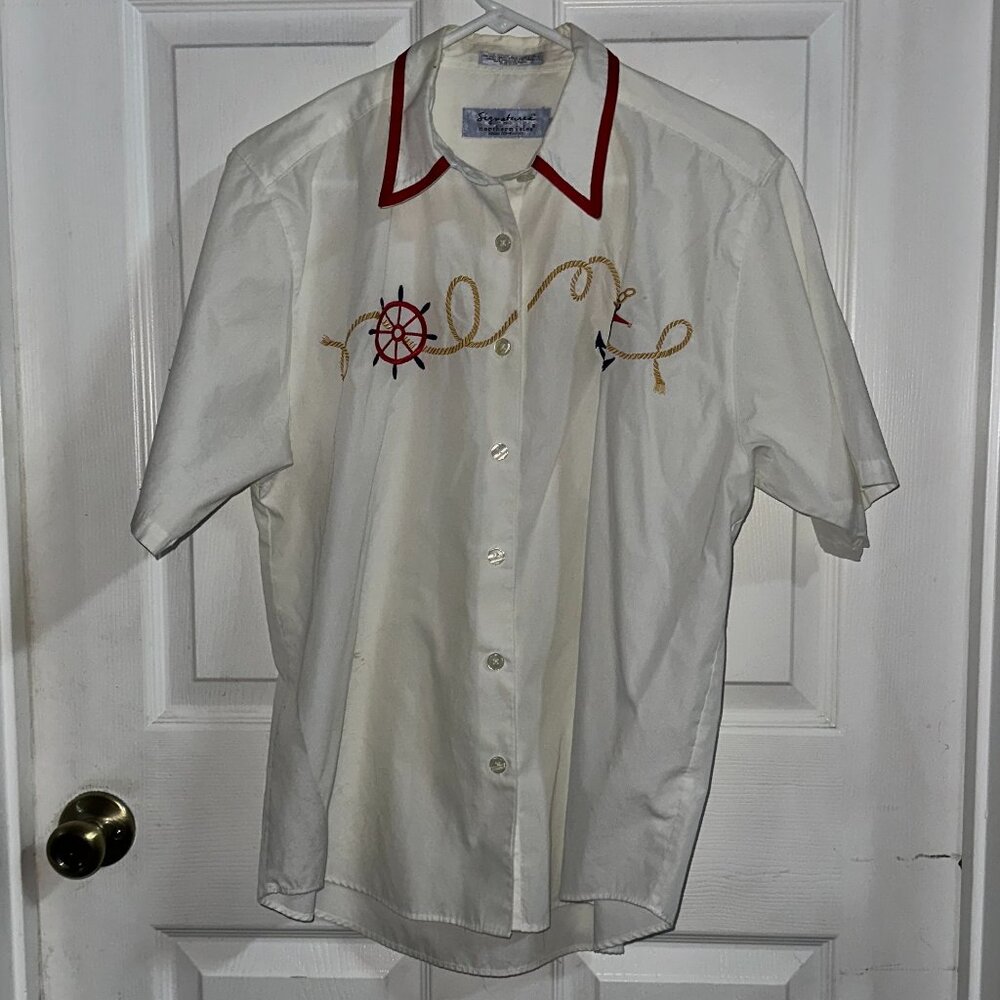 Vintage Nautical Themed Button Down Top by Signatures by Northern Isles 14